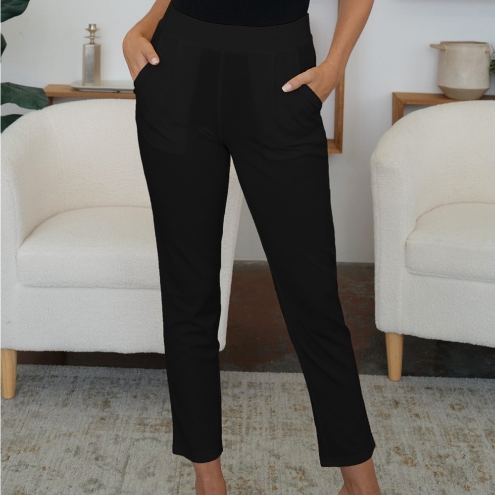 High Waist Straight Pants with Pockets - Picture 1 of 4